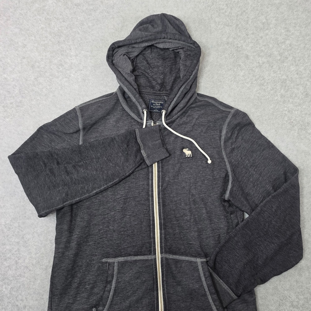 Abercrombie & Fitch Mens Large Full Zip Hoodie Charcoal Gray Heather Moose Logo